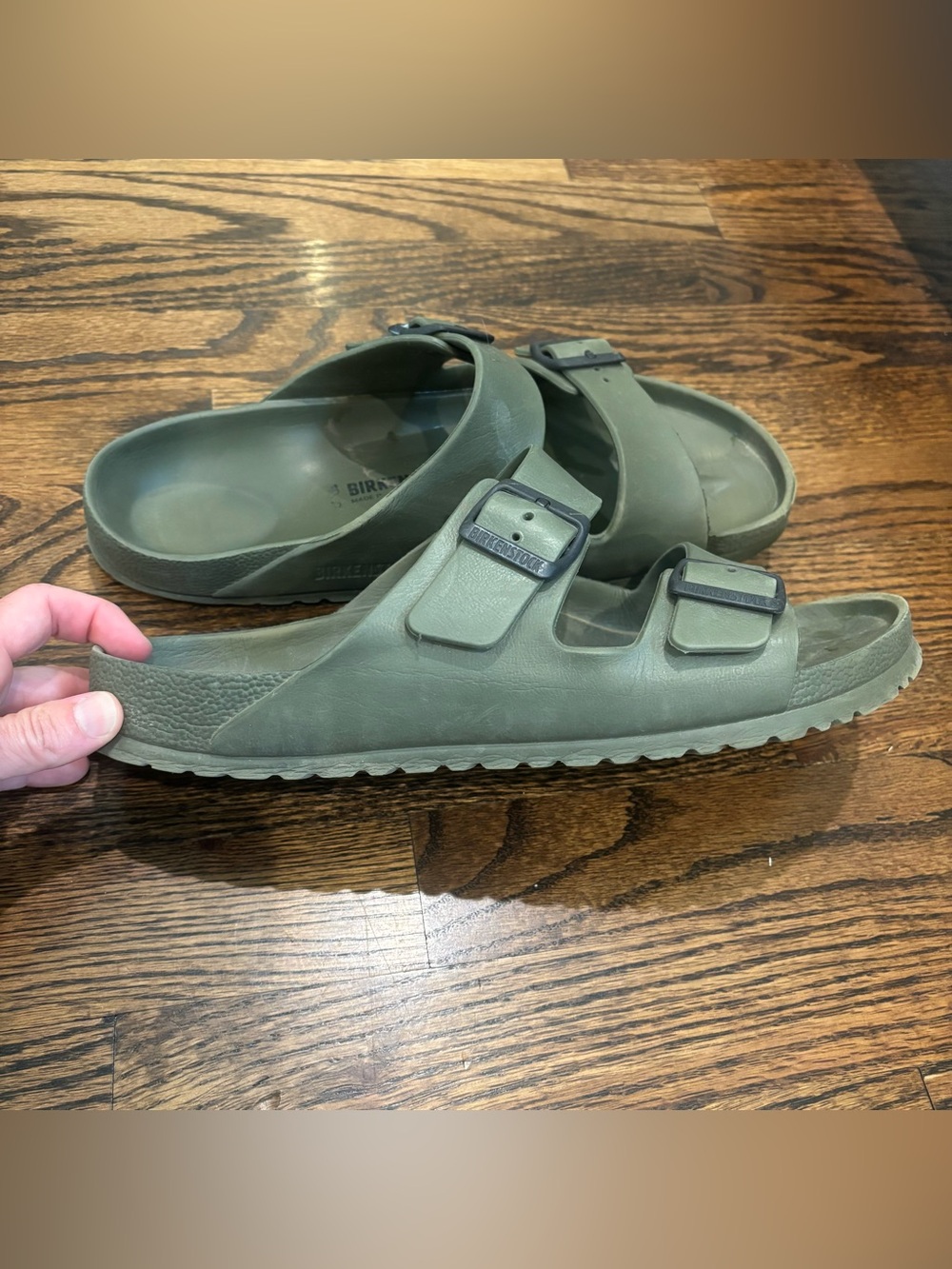 Birkenstock Arizona EVA Men's Olive Green Two-Buckle Slide Sandals